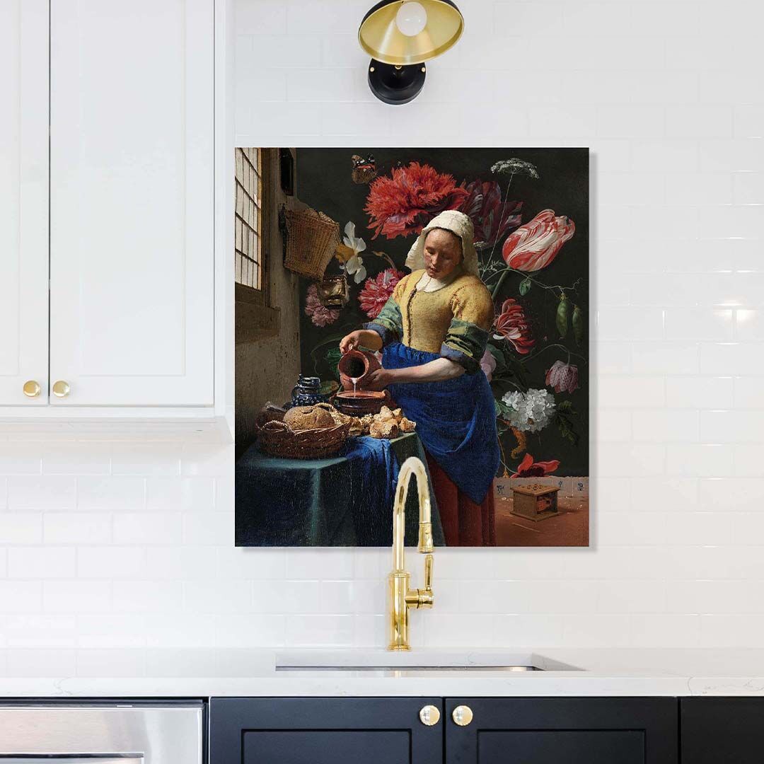 Keukenachterwand-melkemeisje-bloemstilleven
