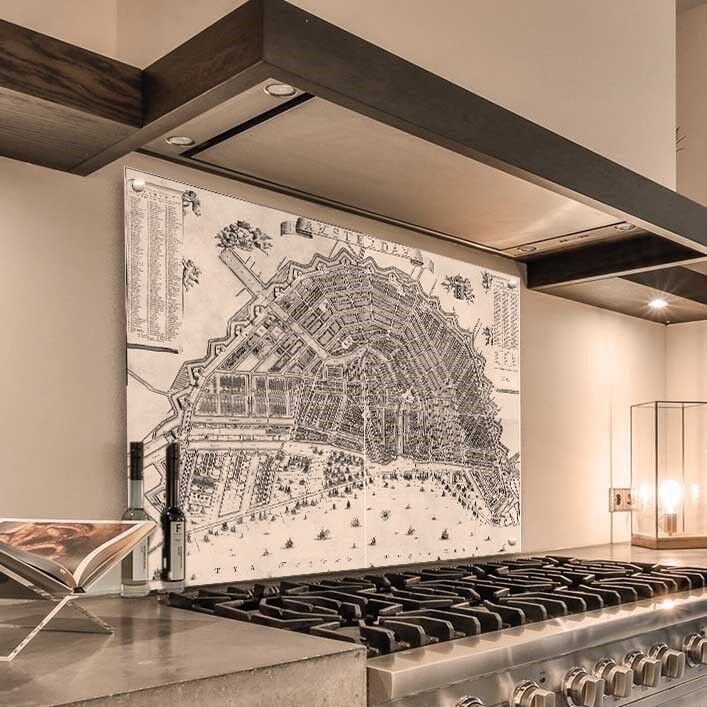 Spatwand Spatwand plattegrond Amsterdam 18e eeuw