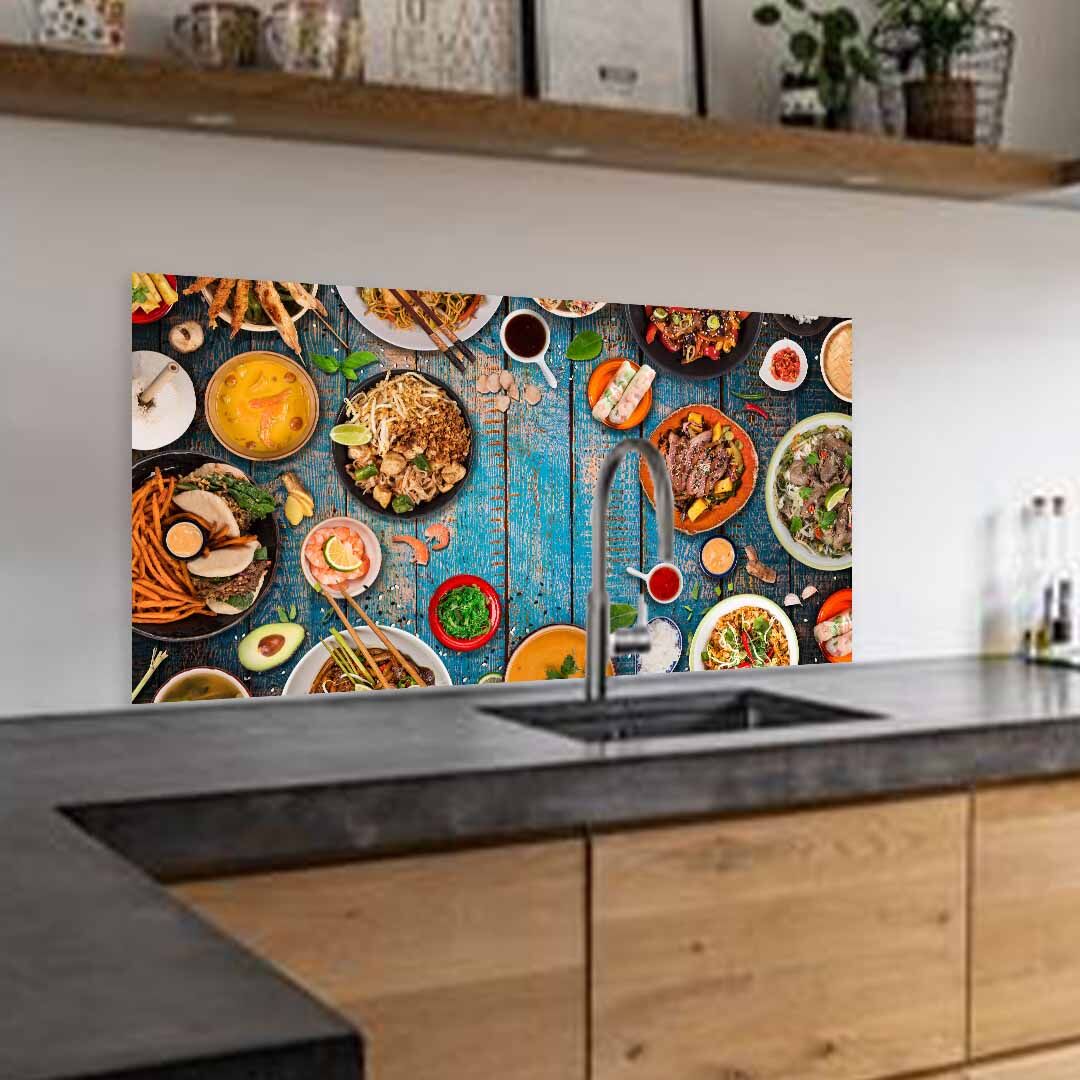 backsplash schalen met tropisch eten