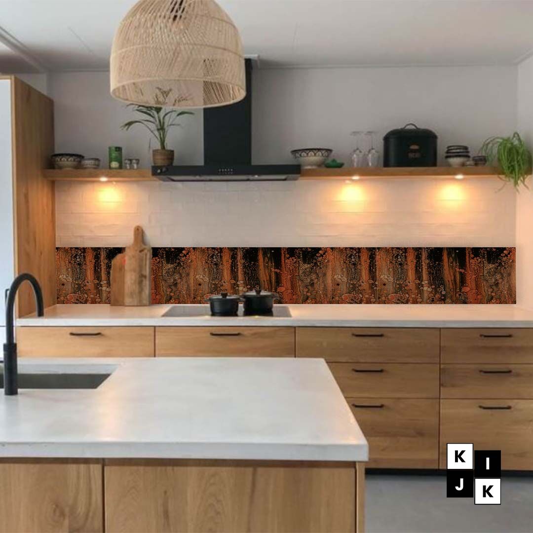 Achterwand met olie print bruin