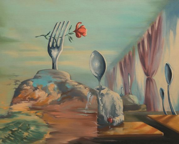 Schilderij met lepels en vork