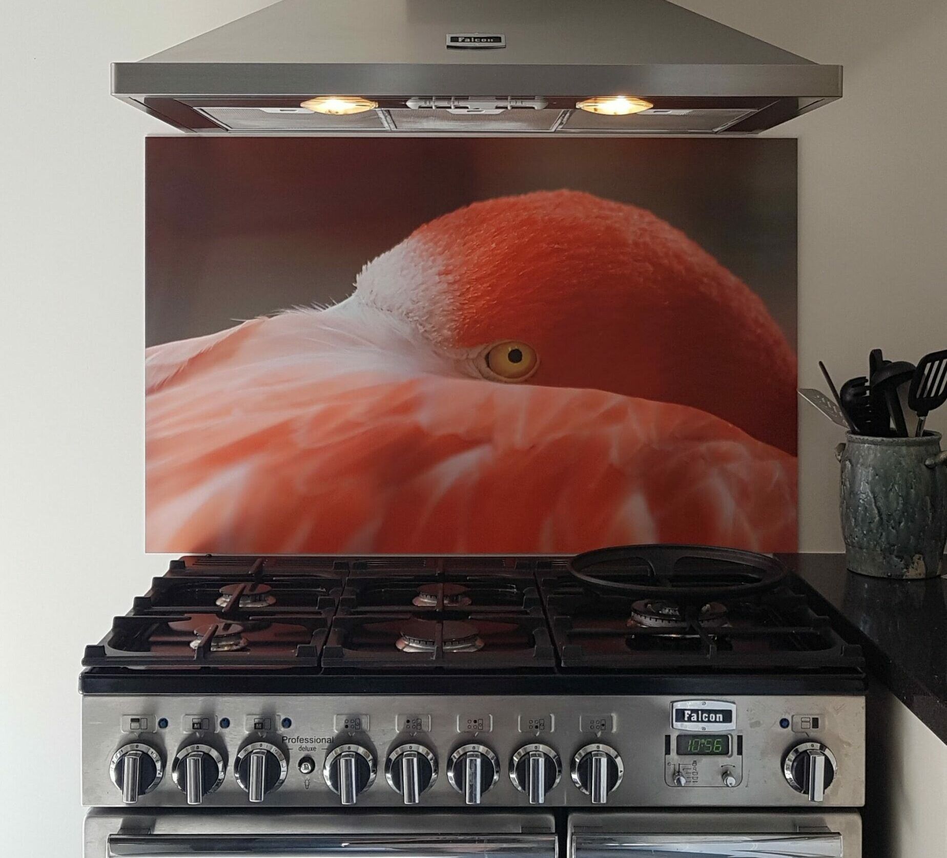 Backsplash met flamingo