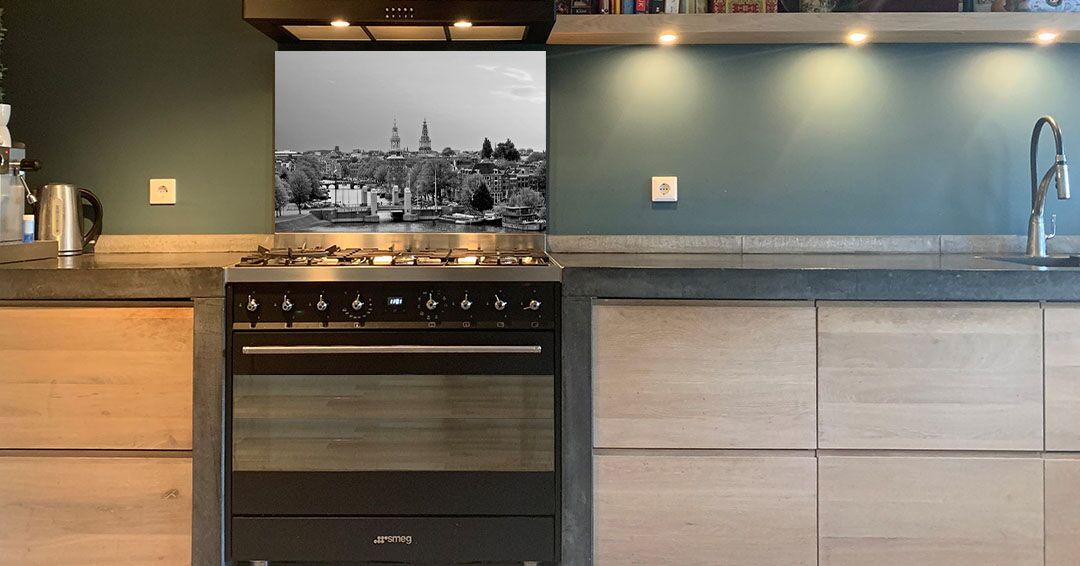 Spatplaat Amsterdamse grachten in zwart-wit