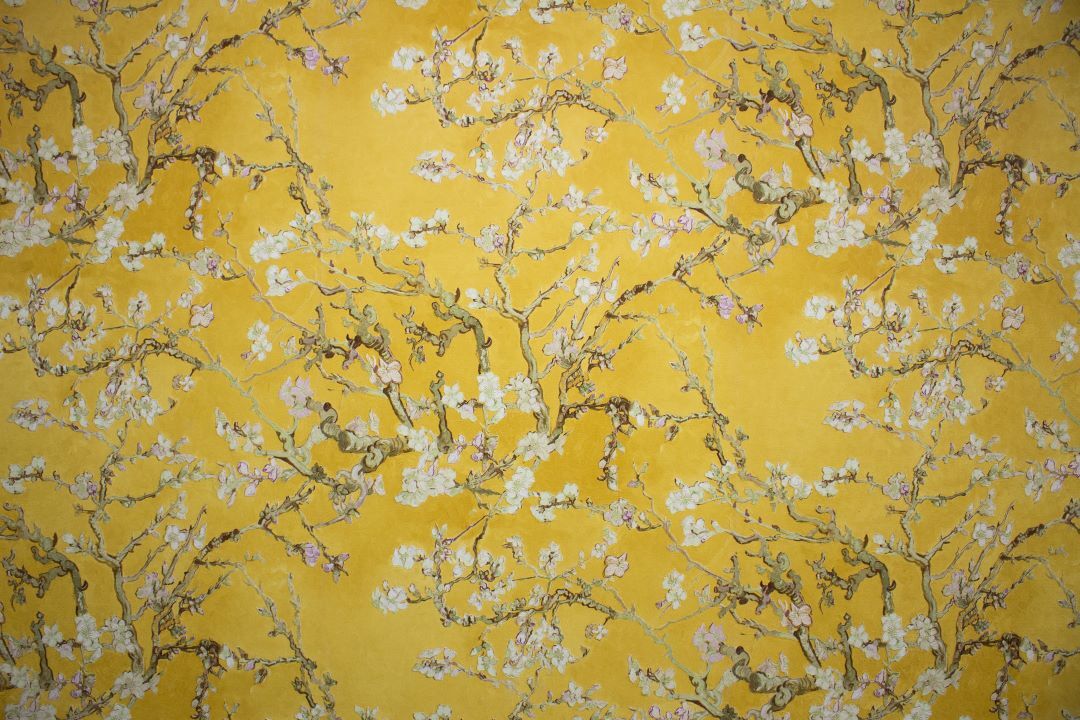 Spatwand Bloesem Van Gogh look-a-like in geel