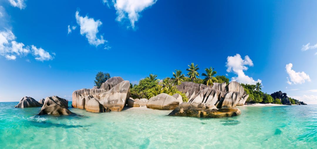 Eiland, strand en palmbomen